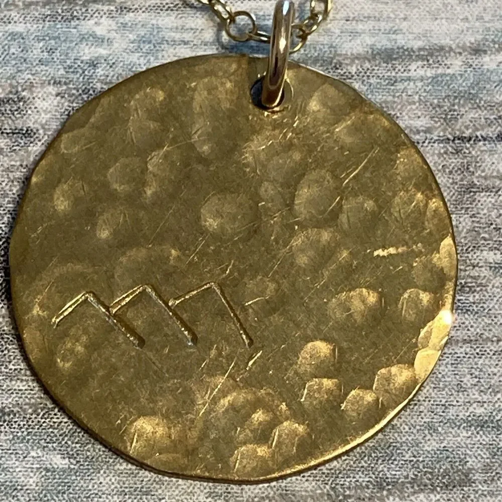 14k GF Hammered Disc Necklace 18" Chain Charm‎ Artisan Mountains Stamped Minimal - Picture 2 of 8